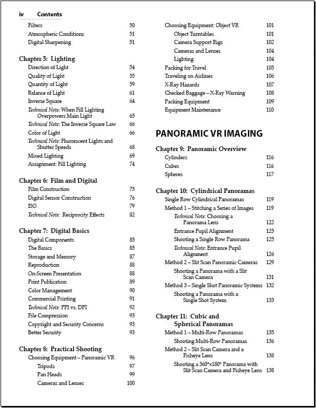 VR Photography book TOC page 2